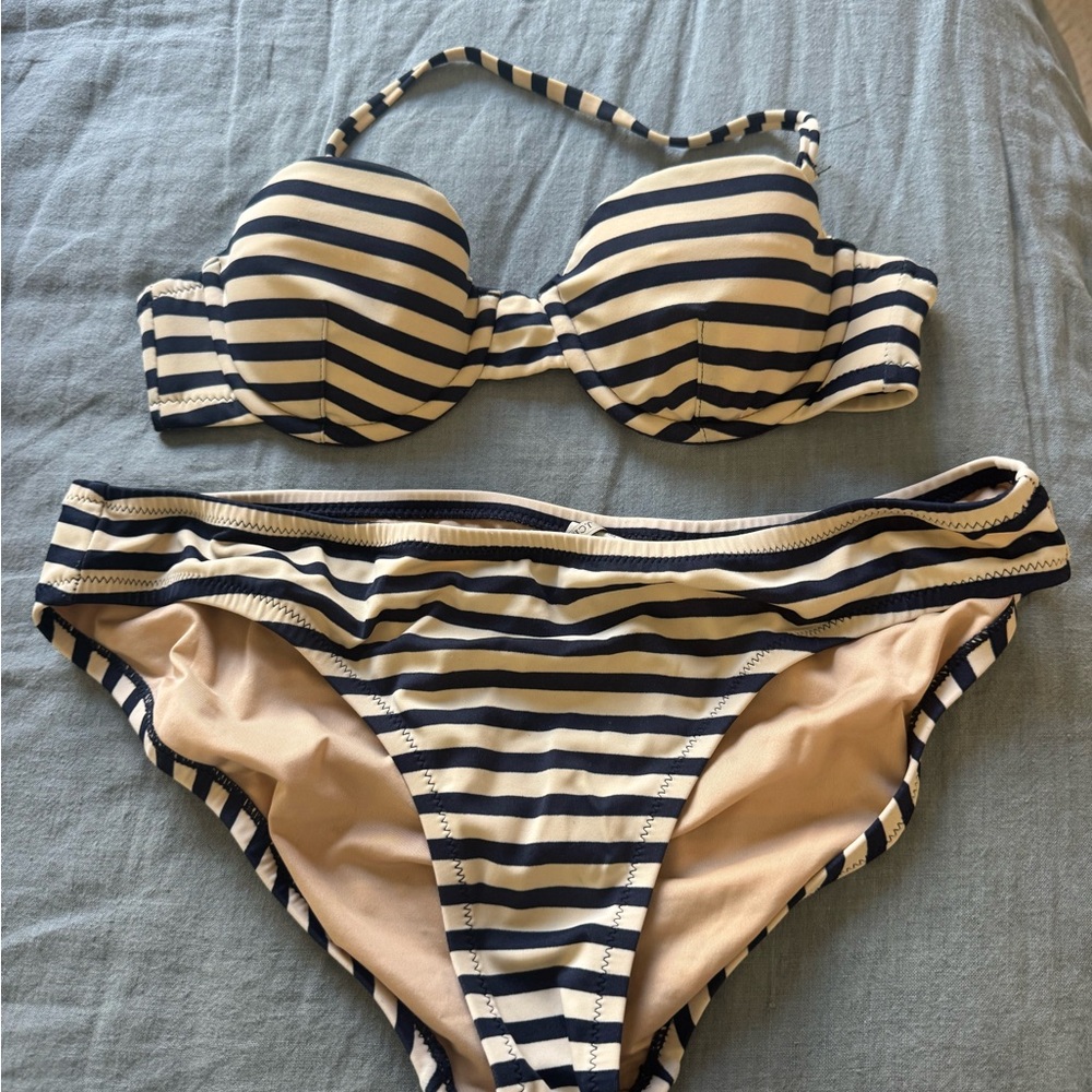 J.crew Striped Navy and White Bikini Set